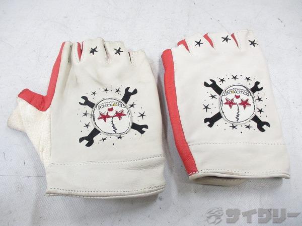 レザーハーフグローブ Sサイズ ドクロ柄