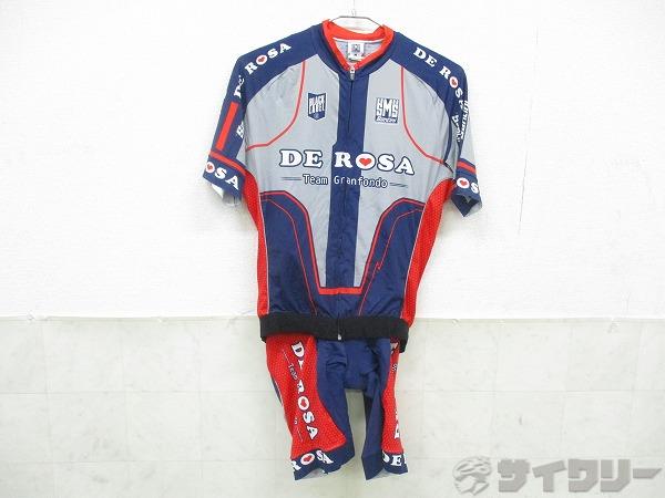 半袖ビブショーツセット DEROSA Mサイズ グレー/ネイビー/レッド