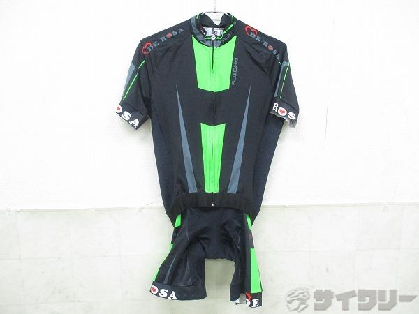 半袖ビブショーツセット DEROSA Mサイズ ブラック/グリーン