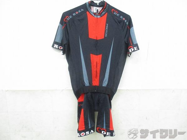 半袖ビブショーツセット DEROSA Mサイズ ブラック/レッド